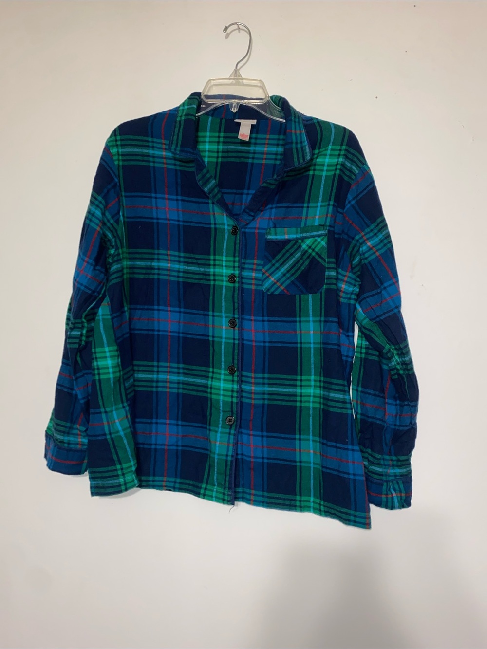 Wondershop Navy Blue & Green Plaid Button-Up Pajama Top